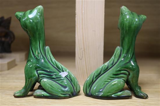 A pair of Louis Wain style pottery cats height 13cm